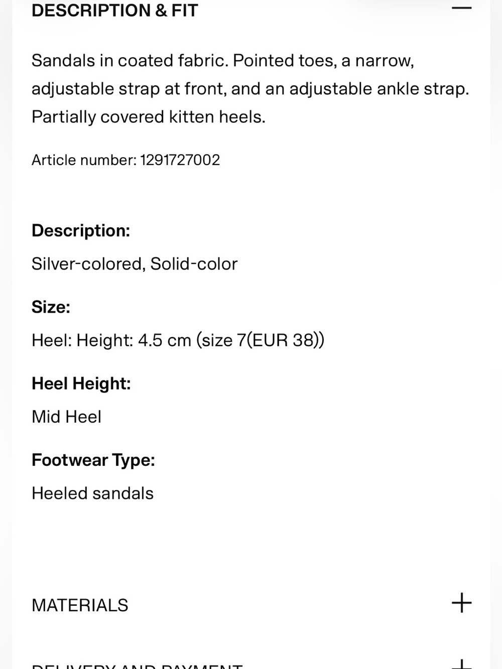 H&M Faux leather Silver metallic Pointed-Toe Ankle-Strap Women kitten heel Pumps - Picture 3 of 4